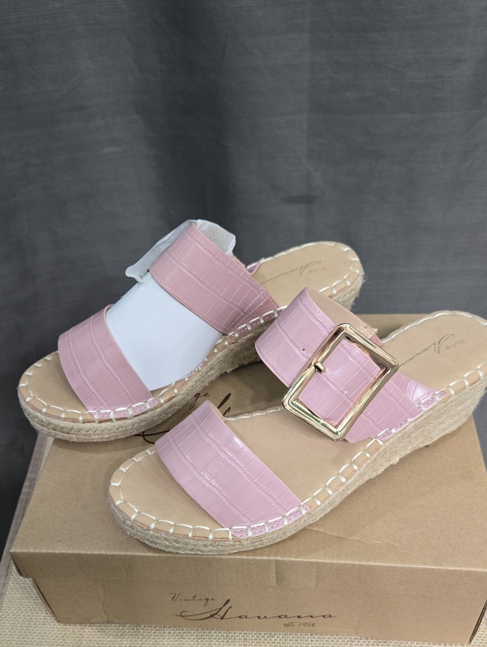 Vintage Havana Pink Espadrille Slide Sandals with Gold Buckle